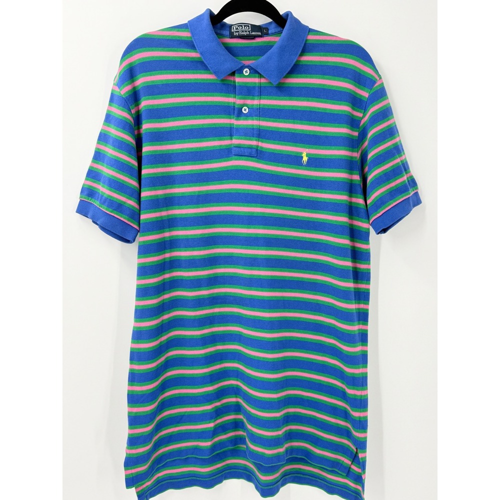 Vtg 90s Polo Ralph Lauren pique shirt Mens L Preppy Heritage Striped pink